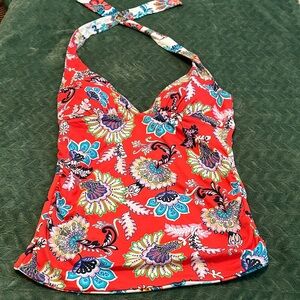 Tommy Bahama Reversible Paisley Tankini Top Halter Style Red Cream Blue S P